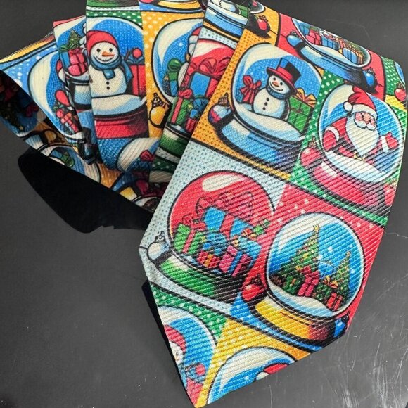 Christmas Tie  Snow globe Designer Menswear Necktie Santa Gifts Tree Mens Gift - Picture 7 of 9